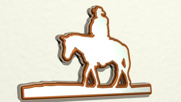 Cowboy Parede Ilustração Escultura Metálica Sobre Fundo Branco Com Textura — Fotografia de Stock