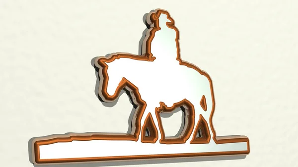 Cowboy Väggen Illustration Metallisk Skulptur Över Vit Bakgrund Med Mild — Stockfoto