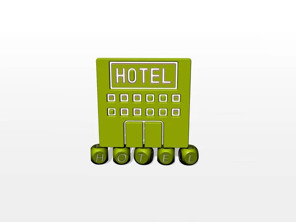 Ilustrace Hotelové Grafiky Textu Zhotoveného Kovovými Kostičkovými Písmeny Pro Související — Stock fotografie