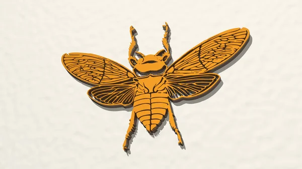 Insect Fly Perspektywy Ścianie Gruba Rzeźba Wykonana Metalowych Materiałów Renderingu — Zdjęcie stockowe
