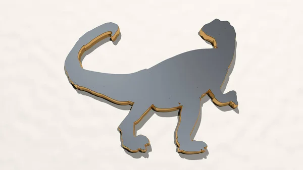 Dinosaur Väggen Illustration Metallisk Skulptur Över Vit Bakgrund Med Mild — Stockfoto