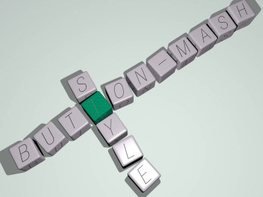 Video oyunları: konseptin ilgili anlamları için zar harfleri ve renk geçişleriyle birleştirilmiş düğme ezme biçimi. Resim ve arkaplan