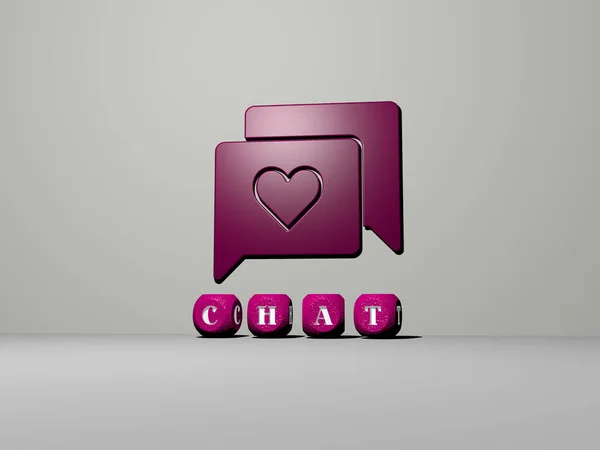 Representation Chat Icon Wall Text Arranged Metallic Cubic Letters Mirror — Stock Photo, Image