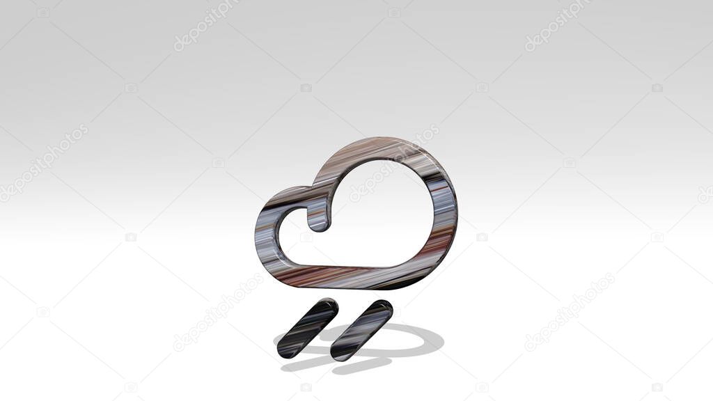 weather cloud rain casting shadow with two lights. 3D illustration of metallic sculpture over a white background with mild texture. blue and beautiful
