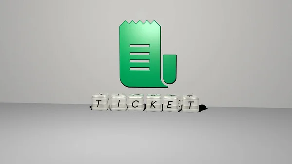 Ábrázolása Ticket Ikon Falon Szöveg Rendezett Fémes Kocka Betűkkel Tükör — Stock Fotó