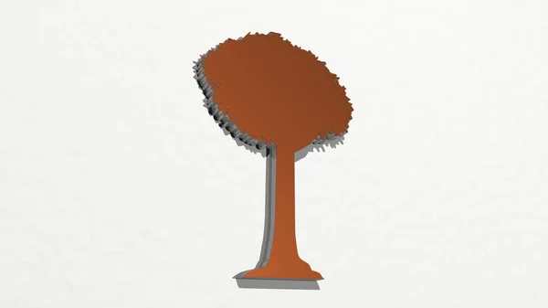 Árvore Parede Ilustração Escultura Metálica Sobre Fundo Branco Com Textura — Fotografia de Stock