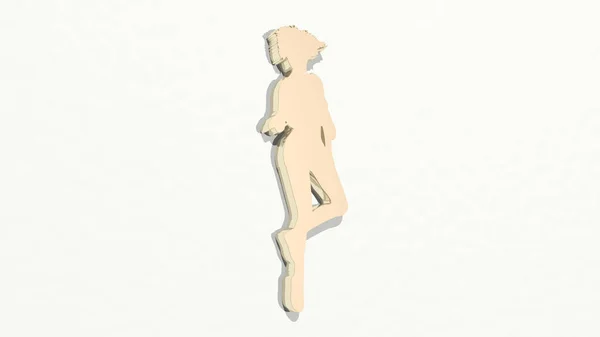 Girl Wykonana Przez Ilustracja Błyszczącej Rzeźby Metalicznej Ścianie Jasnym Tłem — Zdjęcie stockowe