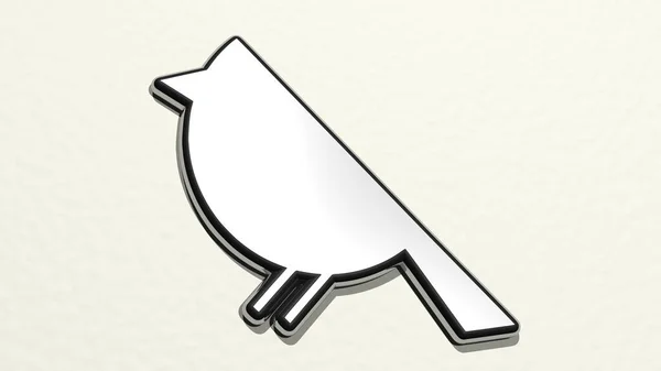 Ptak Ścianie Ilustracja Rzeźby Metalicznej Białym Tle Łagodnej Fakturze Zwierząt — Zdjęcie stockowe
