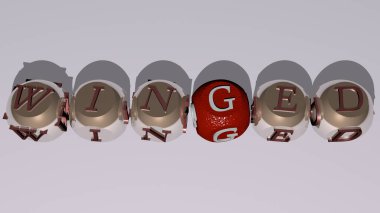 WINGED 'in bulmacaları ayna zemininde kübik harflerle düzenlenir, kavram anlamı ve sunum. Resim ve arkaplan