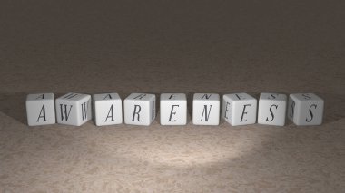 Zar harfleri ve renk geçişleriyle inşa edilen AWARENESS, konseptin üç boyutlu yorumlama ile ilgili anlamları için. Resim ve arkaplan