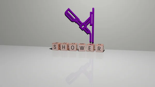 Ilustración Gráficos Shower Texto Realizado Por Letras Dados Metálicos Para — Foto de Stock
