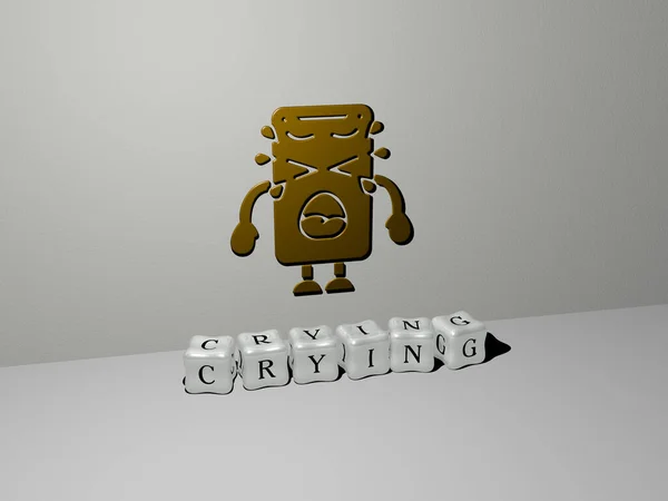 3D illustration of crying graphics and text made by metallic dice letters for the related meanings of the concept and presentations. cartoon and sad