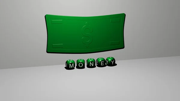 Money Grafikák Illusztrációja Fémkocka Betűkkel Készített Szöveg Koncepció Prezentációk Kapcsolódó — Stock Fotó