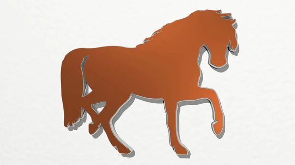 Cavalo Parede Ilustração Escultura Metálica Sobre Fundo Branco Com Textura — Fotografia de Stock