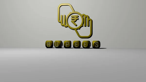 Representación Rupees Con Icono Pared Texto Dispuesto Por Letras Cúbicas —  Fotos de Stock