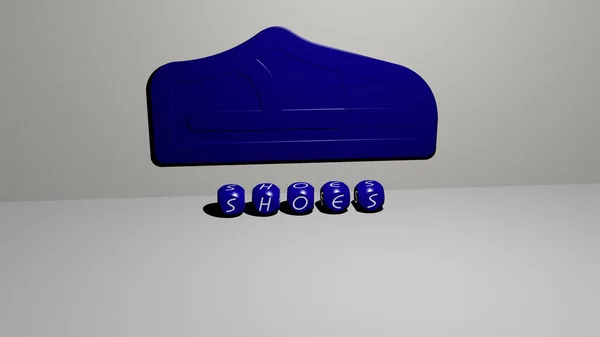 Представление Обуви Иконкой Стене Текстом Упорядоченным Металлическими Кубическими Буквами Зеркальном — стоковое фото