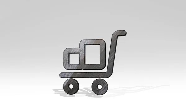 Warehouse Cart Packages Casting Shadow Two Lights Illustration Metallic Sculpture — Stock Photo, Image