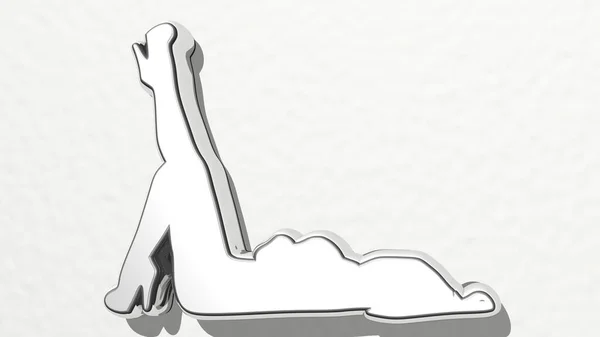 Dziewczynka Leżąca Jednym Stopniem Ścianie Ilustracja Rzeźby Metalicznej Białym Tle — Zdjęcie stockowe