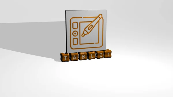 Representação Tablet Com Ícone Parede Texto Dispostos Por Letras Cúbicas — Fotografia de Stock