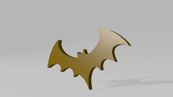 Bat Flying Perspective Wall Thick Sculpture Made Metallic Materials Rendering — Stock Photo, Image