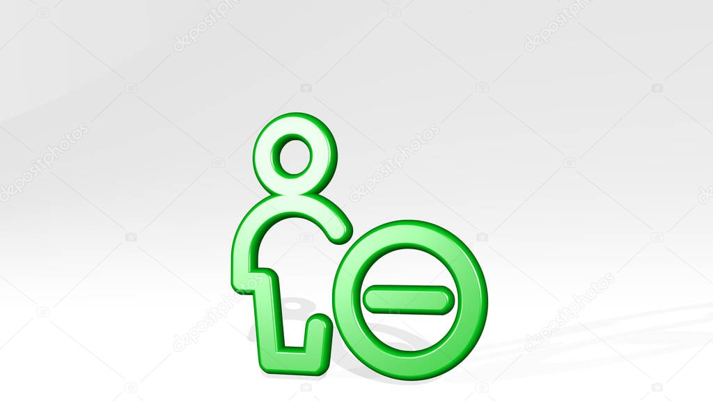 single neutral actions subtract made by 3D illustration of a shiny metallic sculpture with the shadow on light background. icon and isolated
