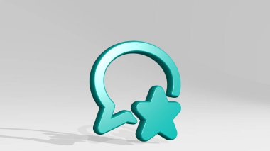 MESAGES BLE STAR ALTERNATE ışık arkaplan üzerinde gölgesi olan parlak metalik bir heykelin üç boyutlu bir illüstrasyonuyla yapılmıştır. kavram ve iletişim