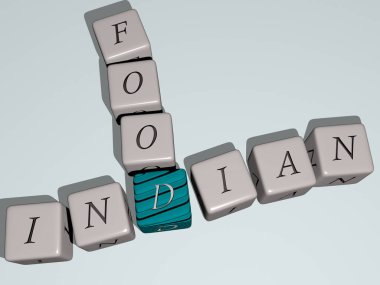 Hint yemekleri zar harfleri ve renk geçişleriyle birleşerek konseptin ilgili anlamlarını belirler. arkaplan ve resimleme