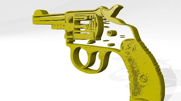 Gölgeli Bir Silah Metalik Heykelin Beyaz Arka Planda Yumuşak Desenli — Stok fotoğraf