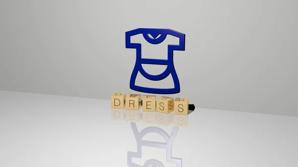 Illustration Von Kleid Grafiken Und Text Durch Metallische Würfel Buchstaben — Stockfoto