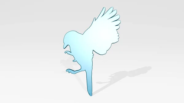 Маленький Птах Зроблений Ілюстрацією Блискучої Металевої Скульптури Тіні Світлому Фоні — стокове фото