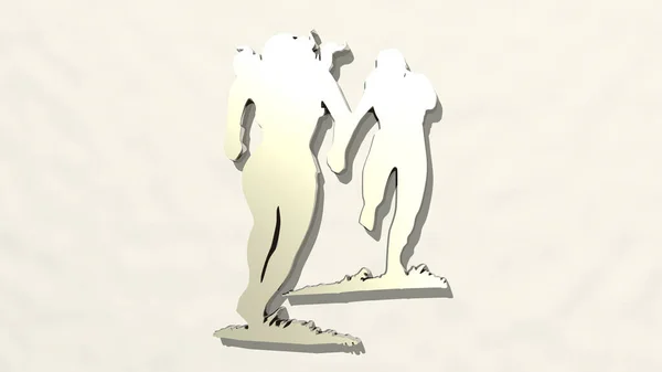 Athletic Man Трехмерная Иллюстрация Блестящей Металлической Скульптуры Стене Светлым Фоном — стоковое фото