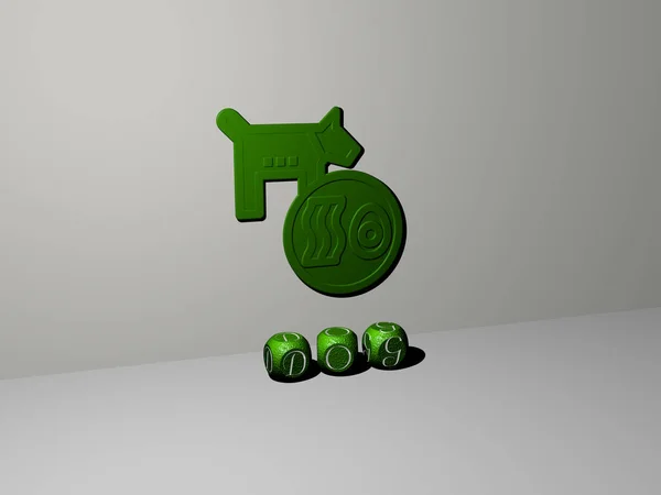 3D illustration of DOG graphics and text made by metallic dice letters for the related meanings of the concept and presentations. animal and cute