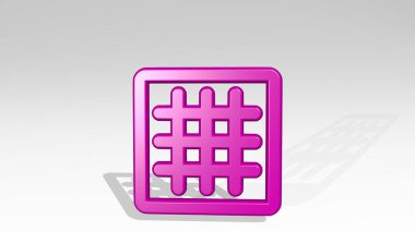 GRID Monitör, arka planda gölgesi olan parlak metalik bir heykelin üç boyutlu çizimi ile yapıldı. soyut ve şablon