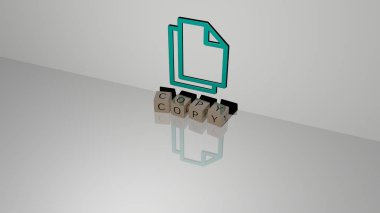 Metalik kübik harflerle üst perspektiften oluşturulan metinlerle birlikte dikey olarak kopyanın 3 boyutlu grafiksel görüntüsü, konsept sunumu ve slayt gösterimi için mükemmel. arkaplan ve boşluk