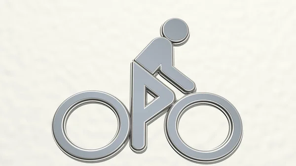 Cyclist Symbol Από Μια Οπτική Γωνία Στον Τοίχο Ένα Παχύ — Φωτογραφία Αρχείου