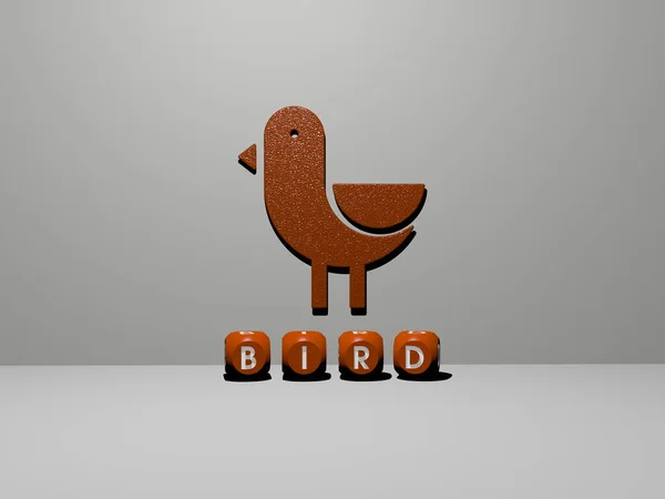 Illustration Bird Graphics Text Made Metallic Dice Letters Related Meanings — Stock Photo, Image