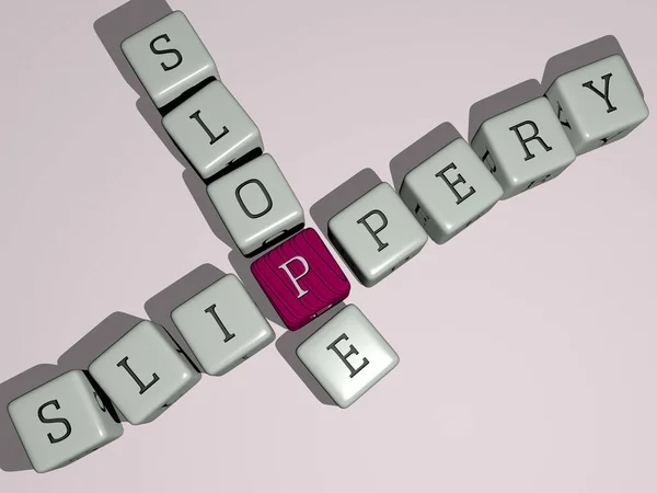 Slippery Slope结合骰子字母和颜色交叉的概念的相关含义 道路和背景 — 图库照片