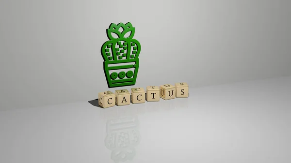 Representación Cactus Con Icono Pared Texto Dispuesto Por Letras Cúbicas — Foto de Stock