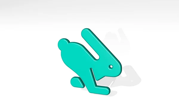 Rabbit Running Wykonany Przez Ilustracji Błyszczącej Rzeźby Metalicznej Cieniem Jasnym — Zdjęcie stockowe