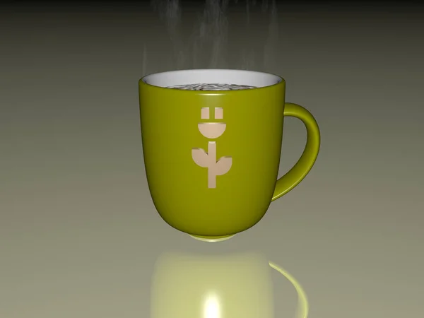 Illustration Icône Plug Relief Sur Une Tasse Café Sur Fond — Photo