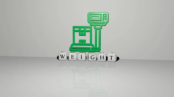 Illustration Von Weight Grafiken Und Text Aus Metallischen Würfelbuchstaben Für — Stockfoto