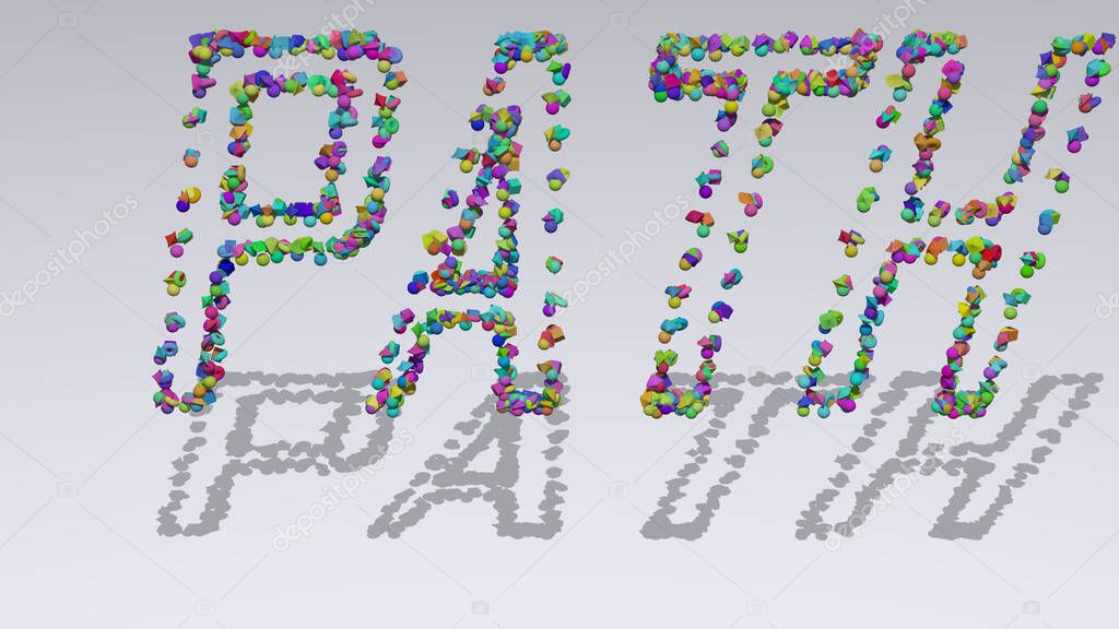 Colorful 3D writting of PATH text with small objects over a white background and matching shadow. isolated and clipping