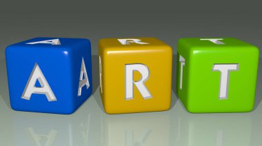 Sanat eserleri ayna zemininde kübik harflerle düzenlenir. Kavram ve sunumlar için idealdir. Resim ve arkaplan