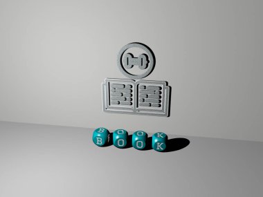 Kitabın dikey olarak üç boyutlu grafiksel görüntüsü ve üst perspektiften metalik kübik harflerle oluşturulan metinler, konsept sunum ve slayt gösterileri için mükemmel. Resim ve arkaplan