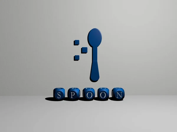 Illustration Spoon Graphics Text Made Metallic Dice Letters Related Meanings — Stock Photo, Image