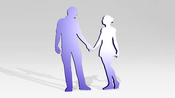 Man Woman Holding Hands Perspective Shadow Thick Sculpture Made Metallic — Stock Photo, Image