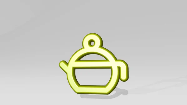 Tea Pot Made Illustration Shiny Metallic Sculpture Shadow Light Background — Stock Photo, Image