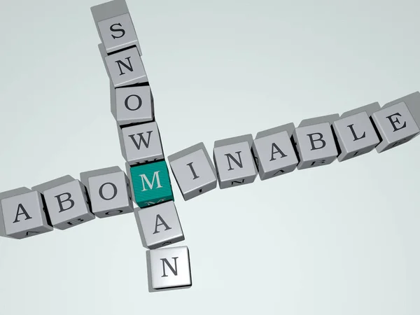 Combinação Inverno Snowman Abominável Construído Por Letras Cúbicas Perspectiva Superior — Fotografia de Stock