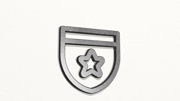 Odznaka Gwiazdy Perspektywy Ścianie Gruba Rzeźba Wykonana Metalowych Materiałów Renderingu — Zdjęcie stockowe