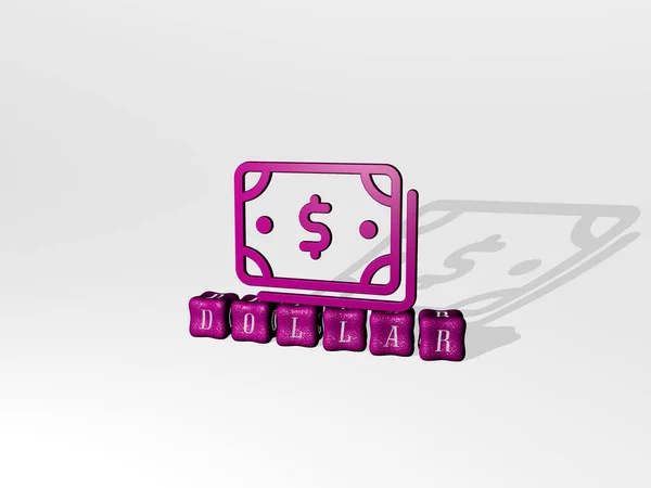 Representación Dollar Con Icono Pared Texto Dispuesto Por Letras Cúbicas — Foto de Stock